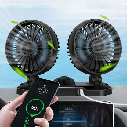 F558 With USB Mobile Phone Charging Car Fan 12/24V Car Truck Double Shaking Head Fan(Double Head 24V) - Heating & Fans by buy2fix | Online Shopping UK | buy2fix