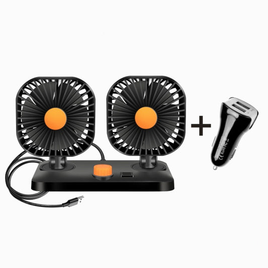 Mini USB 12 / 24V Car Electric Fan Double Head Car Cigarette Lighter Fan - Heating & Fans by buy2fix | Online Shopping UK | buy2fix