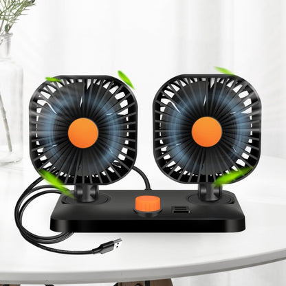 Mini USB 12 / 24V Car Electric Fan Double Head Car Cigarette Lighter Fan - Heating & Fans by buy2fix | Online Shopping UK | buy2fix