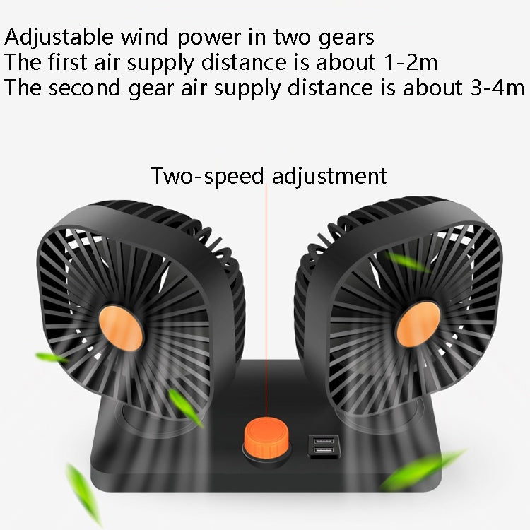Mini USB 12 / 24V Car Electric Fan Double Head Car Cigarette Lighter Fan - Heating & Fans by buy2fix | Online Shopping UK | buy2fix