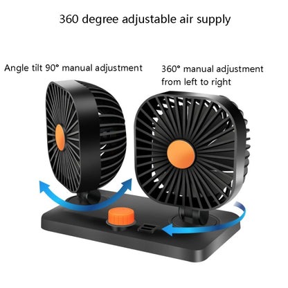 Mini USB 12 / 24V Car Electric Fan Double Head Car Cigarette Lighter Fan - Heating & Fans by buy2fix | Online Shopping UK | buy2fix