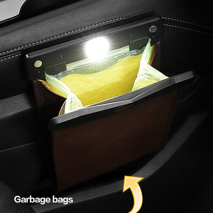 Car Trash Can Storage Bag Hanging Paste With LED Light Garbage Bag(Small (Beige))) by buy2fix