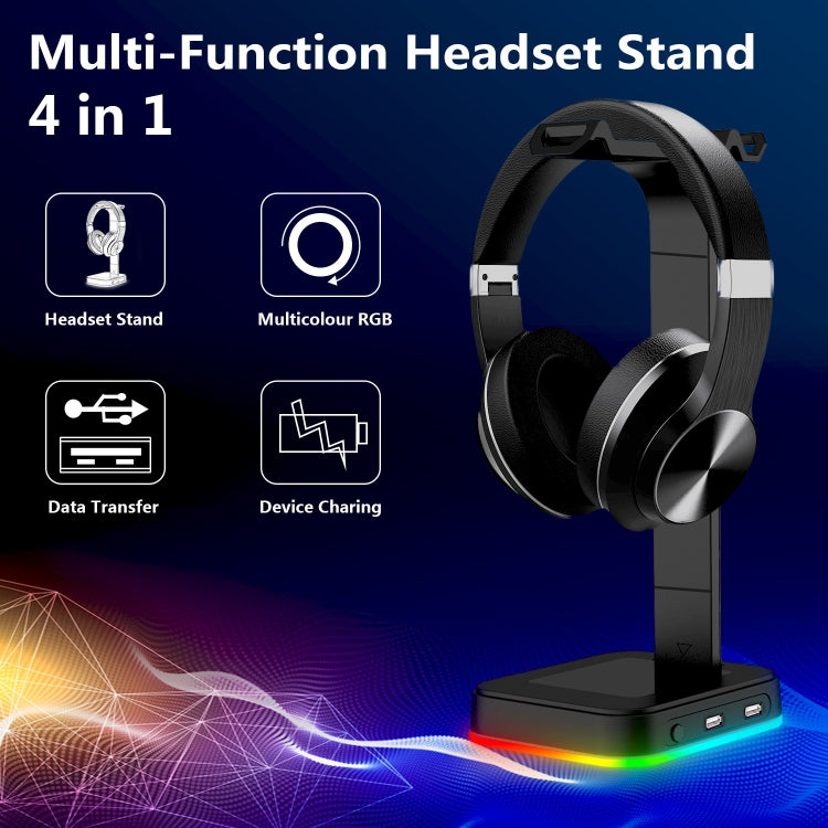 RGBD9 RGB Headset Stand Color-Changing Gaming Headset Stand Gaming Headset Display Stand with Dual USB Ports(Black) by buy2fix