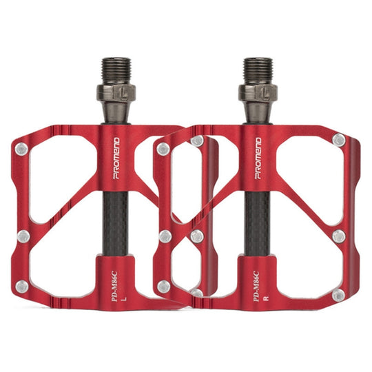 PD-M86C  1 Pair PROMEND Bicycle Road Bike Mountain Bike 3 Palin Carbon Fiber Bearing Pedal(Red)