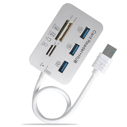 619-3.0 3 Port HUB + 4 Port Card Reader One to Three High Speed USB 3.0 Hub Splitter(White) by buy2fix