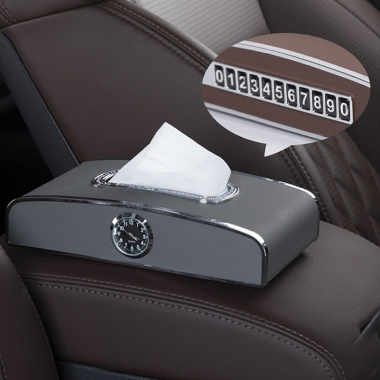 Car Clock Tissue Box Multi-Function Vehicle Instrument Table Paper Towel Box, Style: Clock+Parking Card (Gray) by buy2fix