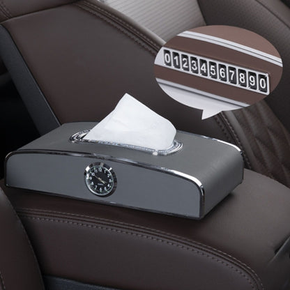 Car Clock Tissue Box Multi-Function Vehicle Instrument Table Paper Towel Box, Style: Clock+Parking Card (Gray) by buy2fix