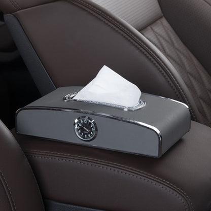 Car Clock Tissue Box Multi-Function Vehicle Instrument Table Paper Towel Box, Style: With Clock (Gray) by buy2fix