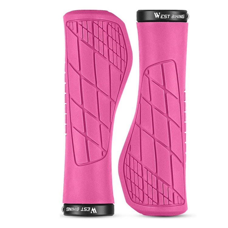 1 Pair WEST BIKING YP0804060 Bicycle Grips Mountain Bike Non-Slip Rubber Grips(Rose Red) by WEST BIKING