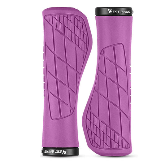 1 Pair WEST BIKING YP0804060 Bicycle Grips Mountain Bike Non-Slip Rubber Grips(Purple) - Bicycle Grips by WEST BIKING | Online Shopping UK | buy2fix