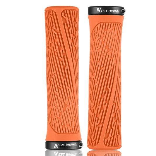 1 Pair WEST BIKING YP0804061 Bicycle Anti-Slip Shock Absorber Grip Mountain Bike Rubber Handlebar Cover(Orange) - Bicycle Grips by WEST BIKING | Online Shopping UK | buy2fix