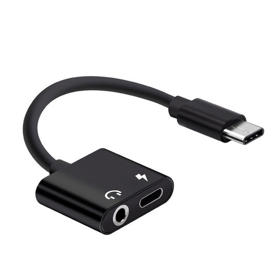 USB-C / Type-C to 3.5mm Aux + USB-C / Type C Earphone Adapter Charger Audio Cable(black) - Audio Adapter by buy2fix | Online Shopping UK | buy2fix