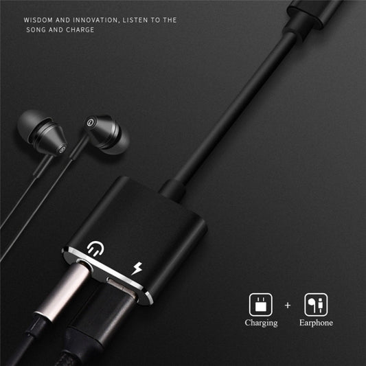 USB-C / Type-C to 3.5mm Aux + USB-C / Type C Earphone Adapter Charger Audio Cable(black) - Audio Adapter by buy2fix | Online Shopping UK | buy2fix