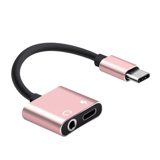 USB-C / Type-C to 3.5mm Aux + USB-C / Type C Earphone Adapter Charger Audio Cable (pink) - Audio Adapter by buy2fix | Online Shopping UK | buy2fix