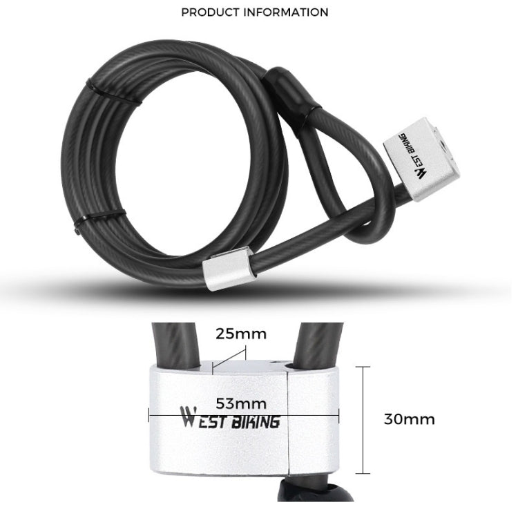 WEST BIKING YP0705066 Lengthen Steel Cable Lock Motorcycle Mountain Bike Bicycle Anti-Theft Lock(Cable Lock) by WEST BIKING