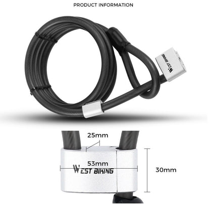 WEST BIKING YP0705066 Lengthen Steel Cable Lock Motorcycle Mountain Bike Bicycle Anti-Theft Lock(Cable Lock) by WEST BIKING