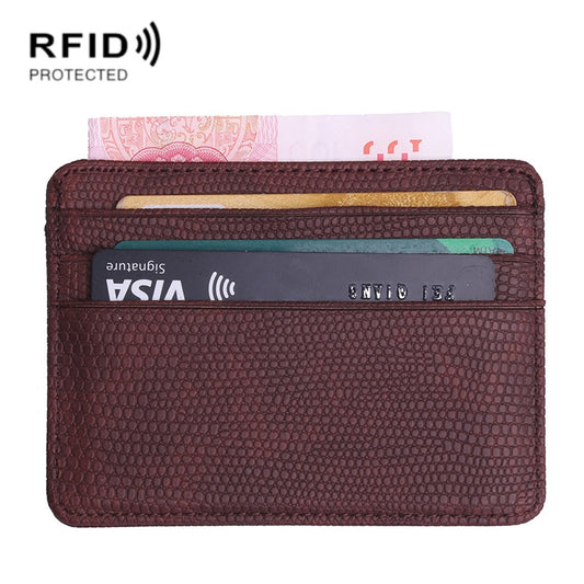 KT1002 RFID Function Lizard Pattern Bank Card Holder PU Business Card Case(Brown) - Antimagnetic RFID Package by buy2fix | Online Shopping UK | buy2fix