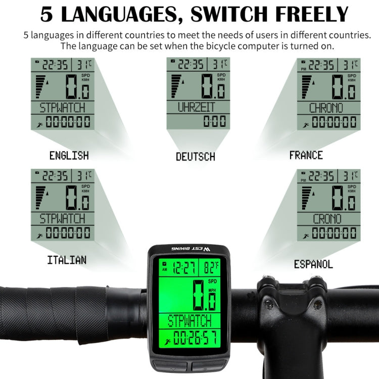 WEST BIKING 5 Languages Bicycle Waterproof Backlight Multifunction Wireless Odometer Speedometer(Black) by WEST BIKING