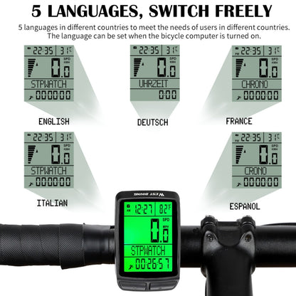 WEST BIKING 5 Languages Bicycle Waterproof Backlight Multifunction Wireless Odometer Speedometer(Black) by WEST BIKING