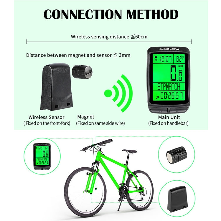 WEST BIKING 5 Languages Bicycle Waterproof Backlight Multifunction Wireless Odometer Speedometer(Black) by WEST BIKING