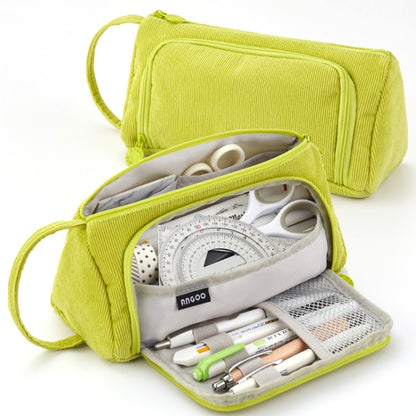Angoo Student Large-Capacity Stationery Bag Portable Gift Cosmetic Bag(Grass Green  Corduroy) - Pen Holder by Angoo | Online Shopping UK | buy2fix