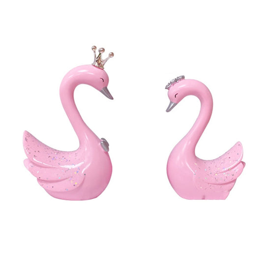 2pcs /Pair Swan Resin Car Decoration Birthday Cake Tanabata Valentine Day Decoration, Color Classification: Extra Large Pink by buy2fix
