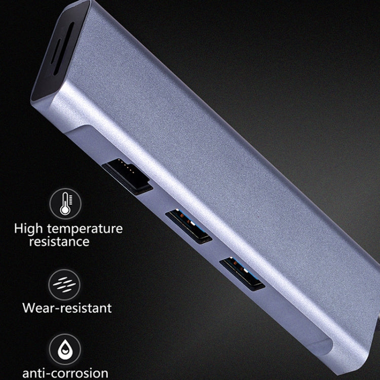 T1901 Type-C Docking Station Multifunction Adapter HD Media Interface + RJ45 + USB3.0 X 2 + SD + TF Multifunction Hub(6 in 1 Silver Gray) by buy2fix