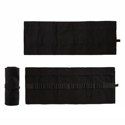 72 Holes  Pure Black Handmade Canvas Roll Pen Bag Large Capacity Boy And Girl Sketch Color Pencil Curtain - Pen Holder by buy2fix | Online Shopping UK | buy2fix