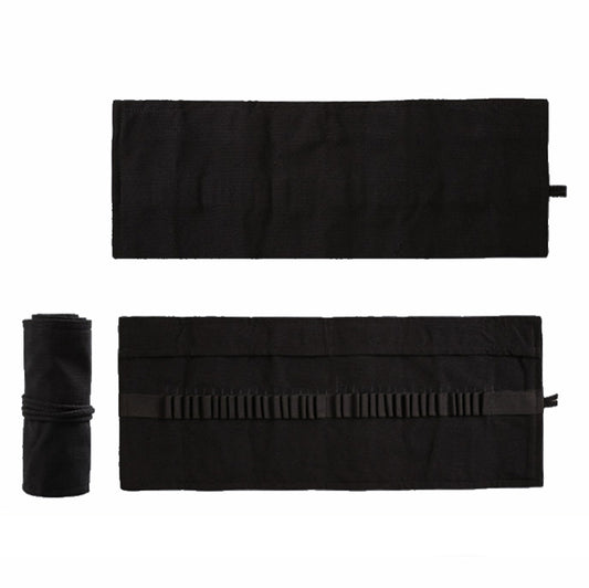 72 Holes  Pure Black Handmade Canvas Roll Pen Bag Large Capacity Boy And Girl Sketch Color Pencil Curtain - Pen Holder by buy2fix | Online Shopping UK | buy2fix