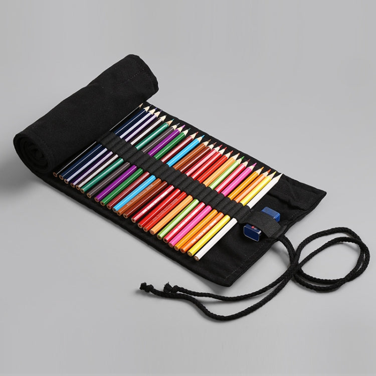 72 Holes  Pure Black Handmade Canvas Roll Pen Bag Large Capacity Boy And Girl Sketch Color Pencil Curtain - Pen Holder by buy2fix | Online Shopping UK | buy2fix