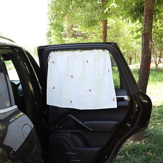 Car Embroidery Curtain Sunshade Cartoon Cotton Suction Cup Curtain Car Sunscreen Insulation Covering Curtain(Cherry) by buy2fix