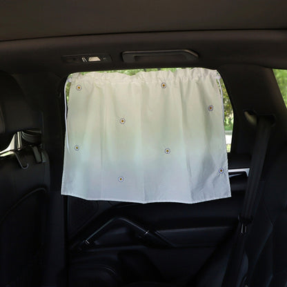 Car Embroidery Curtain Sunshade Cartoon Cotton Suction Cup Curtain Car Sunscreen Insulation Covering Curtain(Sun Flower) by buy2fix