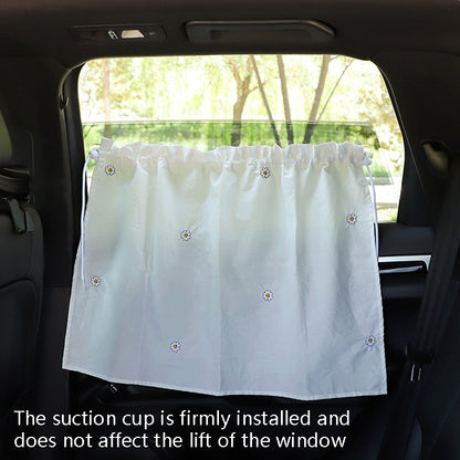 Car Embroidery Curtain Sunshade Cartoon Cotton Suction Cup Curtain Car Sunscreen Insulation Covering Curtain(Sun Flower) by buy2fix