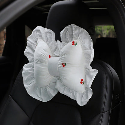Bow Car Head Pillow Car Seat Neck Pillow Comfortable Cotton Car Supplies, Colour: Cherry Headrest by buy2fix