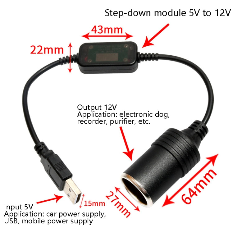 5V Turn 12V USB To Cigarette Lighter Socket Female Head Driving Recorder Mobile Power Cord, Specification: 1.2m - Cigar Socket by buy2fix | Online Shopping UK | buy2fix