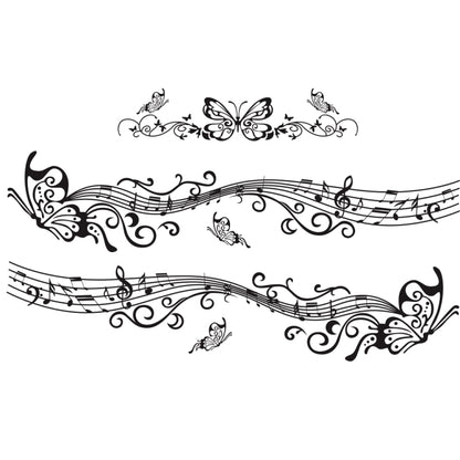 D-347 Butterfly Note Car Sticker Sheet Music Waist Line Body Sticker(Black) by buy2fix