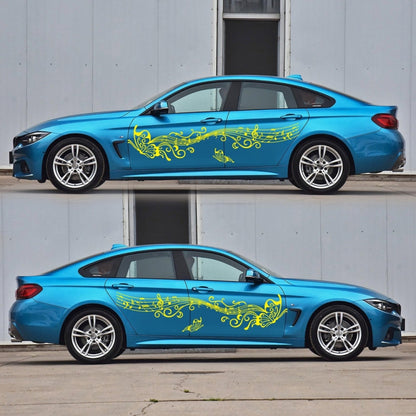 D-347 Butterfly Note Car Sticker Sheet Music Waist Line Body Sticker(Yellow) by buy2fix