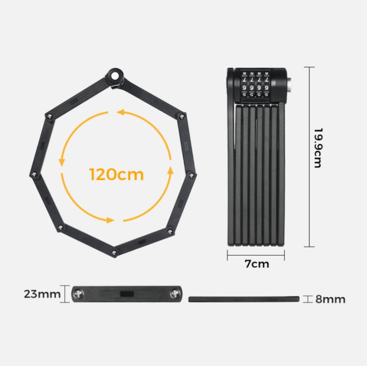 WEST BIKING Bicycle Folding Code Lock Riding Anti-Theft Chain Lock(Black) by WEST BIKING