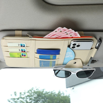 2 PCS Auto Sun Visor Card Clip Business Card Glasses Clip Zipper Car Mobile Phone Document Folder(Beige) by buy2fix