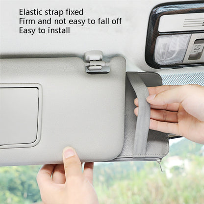 2 PCS Auto Sun Visor Card Clip Business Card Glasses Clip Zipper Car Mobile Phone Document Folder(Beige) by buy2fix