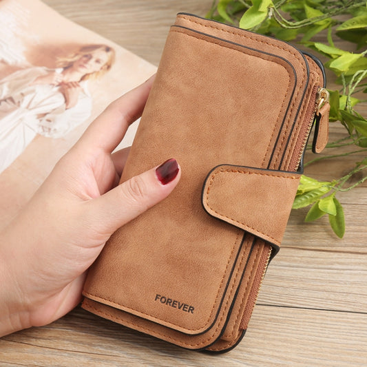 B821 Ladies Frosted Coin Purse PU Leather Clutch Multi-Purpose Long Wallet Large Capacity Card Case(Brown) - Wallets by buy2fix | Online Shopping UK | buy2fix