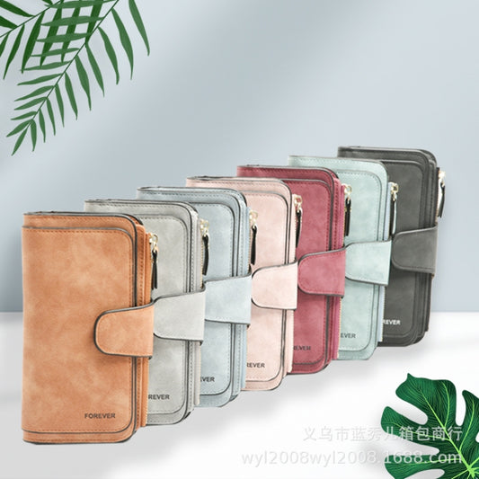B821 Ladies Frosted Coin Purse PU Leather Clutch Multi-Purpose Long Wallet Large Capacity Card Case(Brown) - Wallets by buy2fix | Online Shopping UK | buy2fix