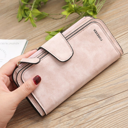 B821 Ladies Frosted Coin Purse PU Leather Clutch Multi-Purpose Long Wallet Large Capacity Card Case(Brown) - Wallets by buy2fix | Online Shopping UK | buy2fix