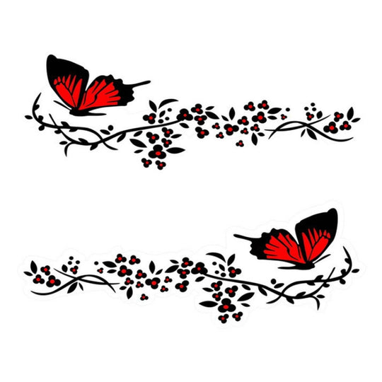 2 paires R729 papillon fleur voiture autocollant papillon amour fleur personnalité moteur couverture corps autocollant décoratif (rouge)