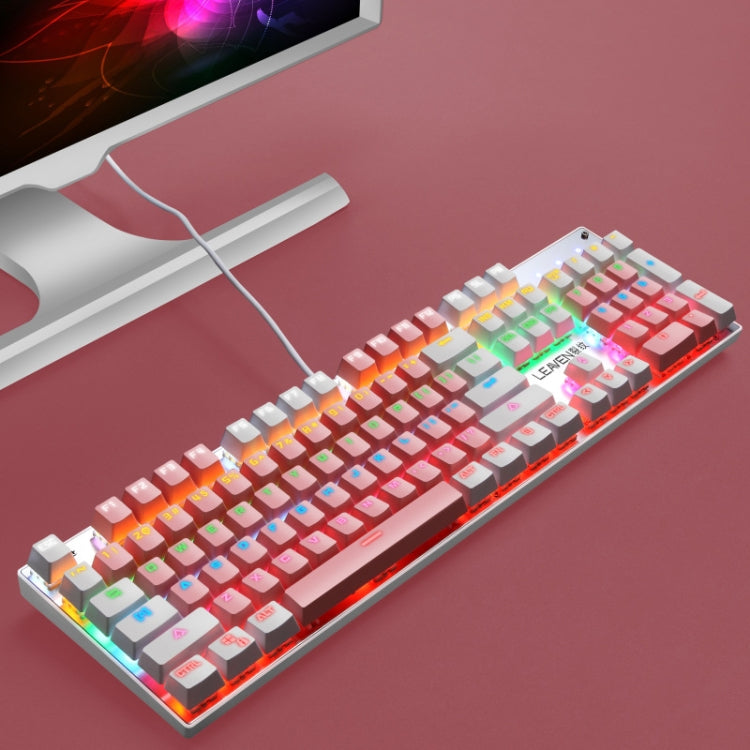 104 Keys Green Shaft RGB Luminous Keyboard Computer Game USB Wired Metal Mechanical Keyboard, Cabel Length:1.5m, Style: Double Imposition Version (White Pink) by buy2fix