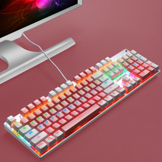 104 Keys Green Shaft RGB Luminous Keyboard Computer Game USB Wired Metal Mechanical Keyboard, Cabel Length:1.5m, Style: Double Imposition Version (White Pink) by buy2fix