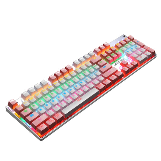 104 Keys Green Shaft RGB Luminous Keyboard Computer Game USB Wired Metal Mechanical Keyboard, Cabel Length:1.5m, Style: Double Imposition Version (Pink White) by buy2fix