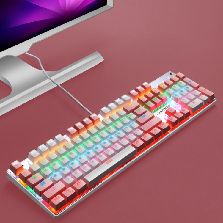 104 Keys Green Shaft RGB Luminous Keyboard Computer Game USB Wired Metal Mechanical Keyboard, Cabel Length:1.5m, Style: Double Imposition Version (Pink White) by buy2fix