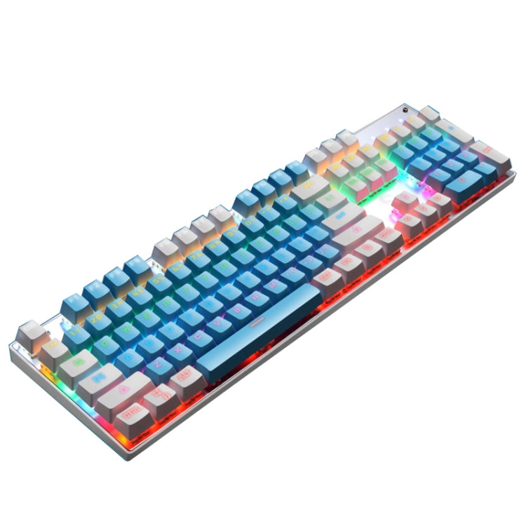 104 Keys Green Shaft RGB Luminous Keyboard Computer Game USB Wired Metal Mechanical Keyboard, Cabel Length:1.5m, Style: Double Imposition Version (Blue White) by buy2fix