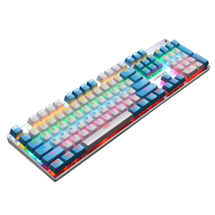 104 Keys Green Shaft RGB Luminous Keyboard Computer Game USB Wired Metal Mechanical Keyboard, Cabel Length:1.5m, Style: Double Imposition Version (White Blue) by buy2fix